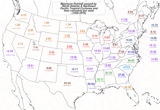 Rainfall map for Hurricane Harvey